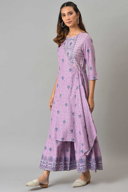 Purple Printed Angrakha Jumpsuit