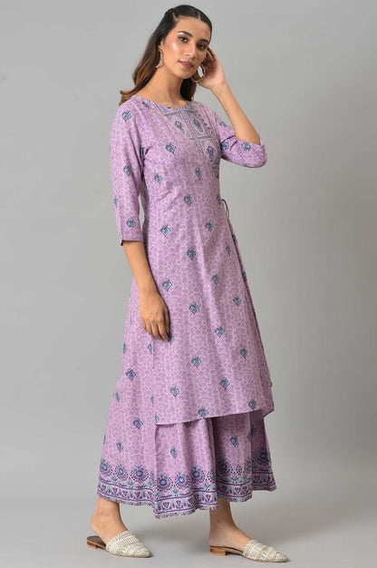 Purple Printed Angrakha Jumpsuit