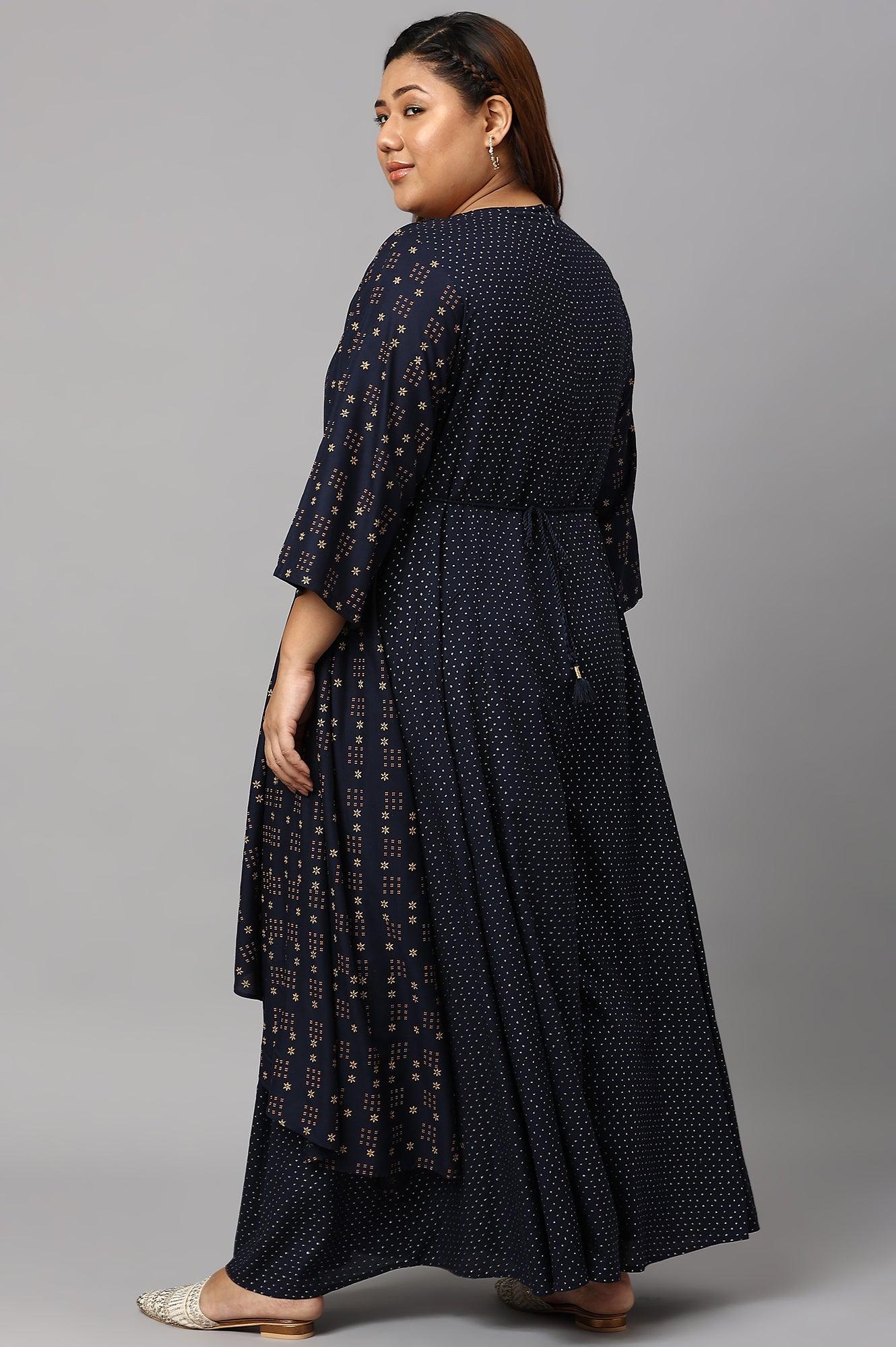 Buy Navy Blue Heavy Festive Plus Size Gillet Kimono Jumpsuit