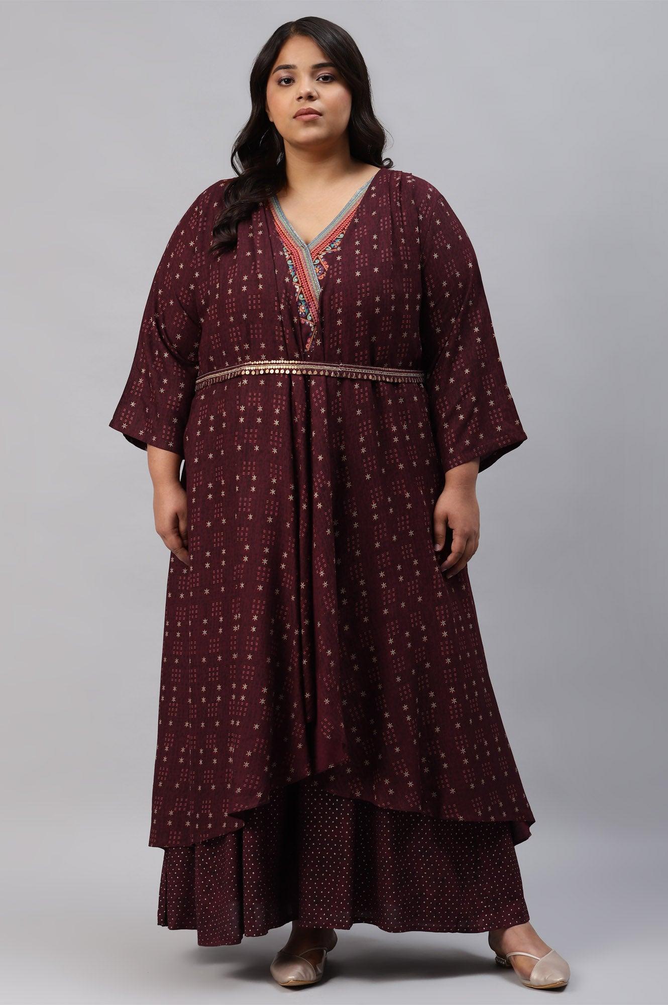 Plus Size Chocolate Brown Heavy Festive Gillet Kimono Jumpsuit - wforwoman