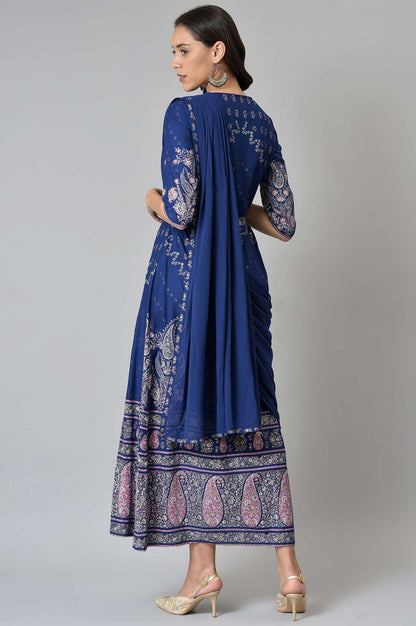 Blue Printed and Embroidered Insta Saree