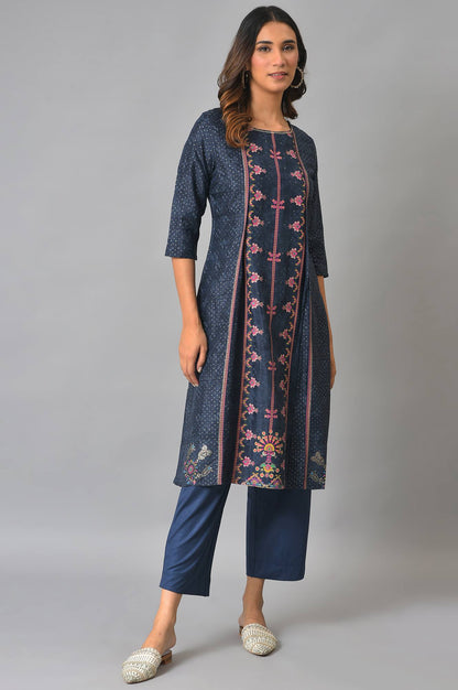 Royal Blue Mock Layered Festive Kurta - wforwoman