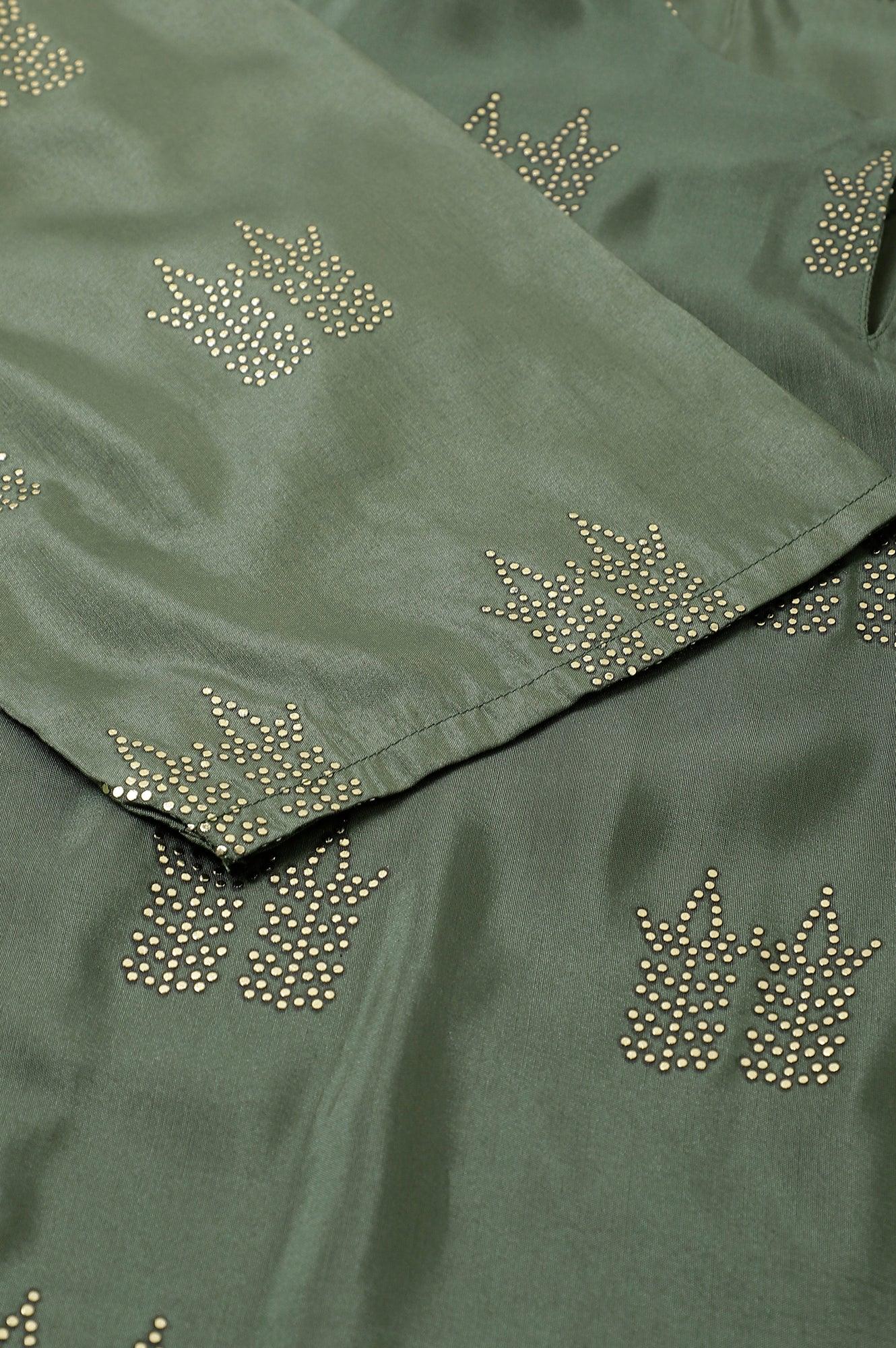 Green Shantung Plus Size kurta With Mukaish Print - wforwoman