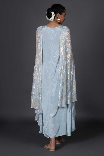 Light Blue Dupatta Drape Dress - wforwoman