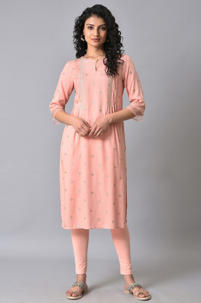 Peach Glitter Printed kurta