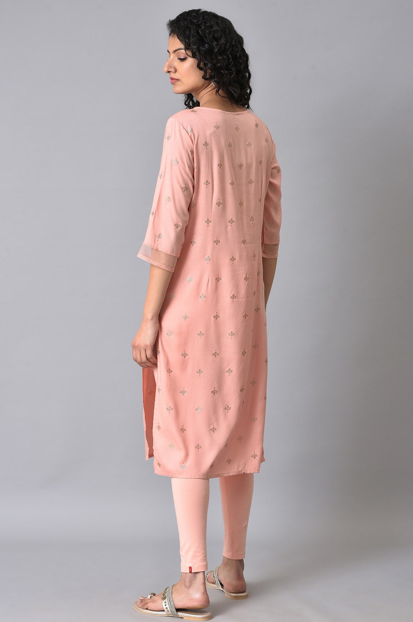 Peach Glitter Printed kurta