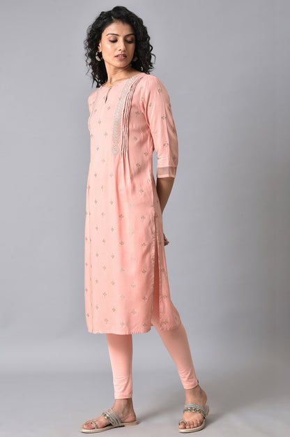 Peach Glitter Printed kurta