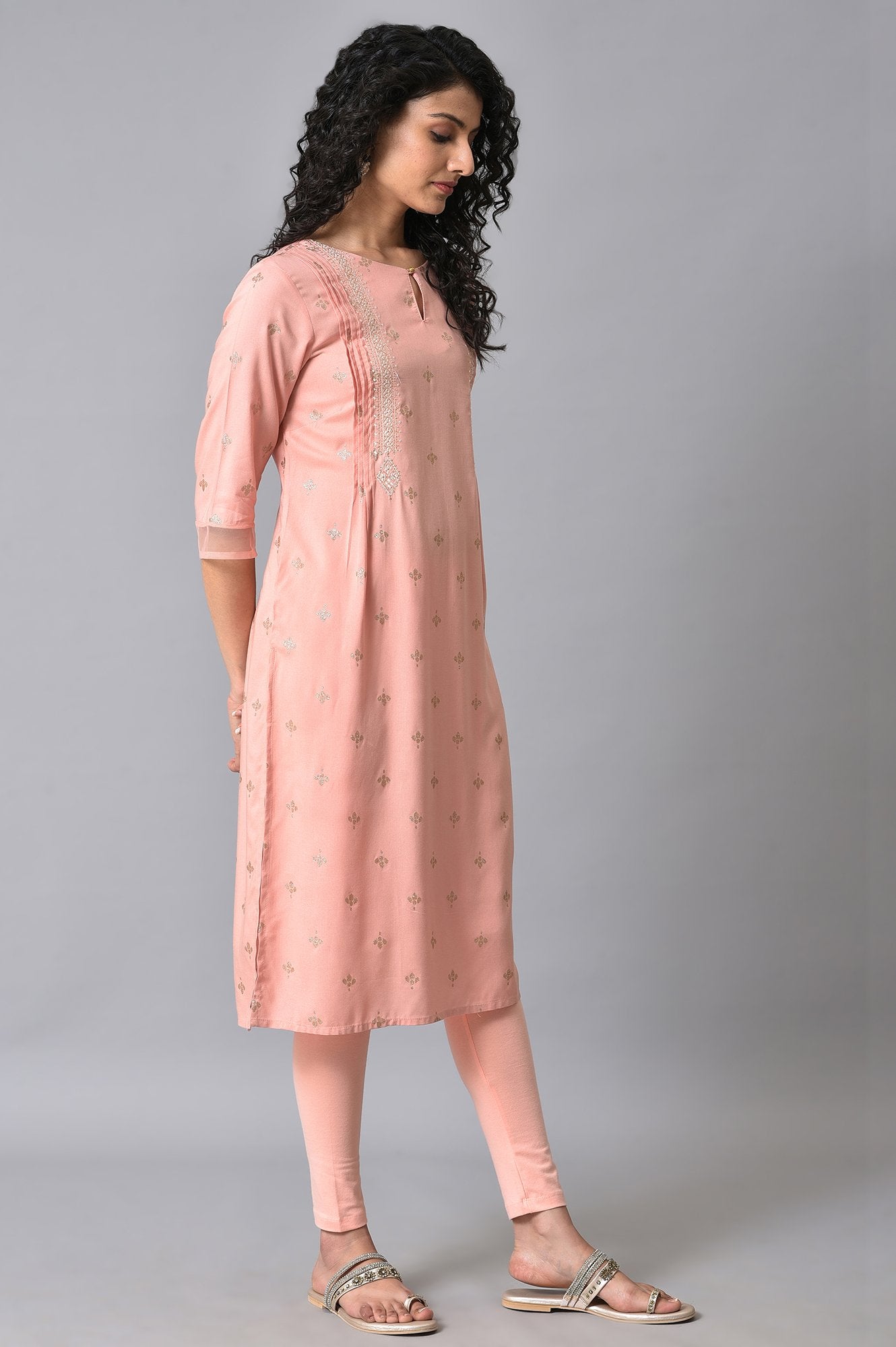 Peach Glitter Printed kurta