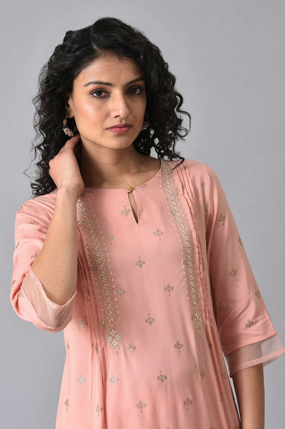 Peach Glitter Printed kurta