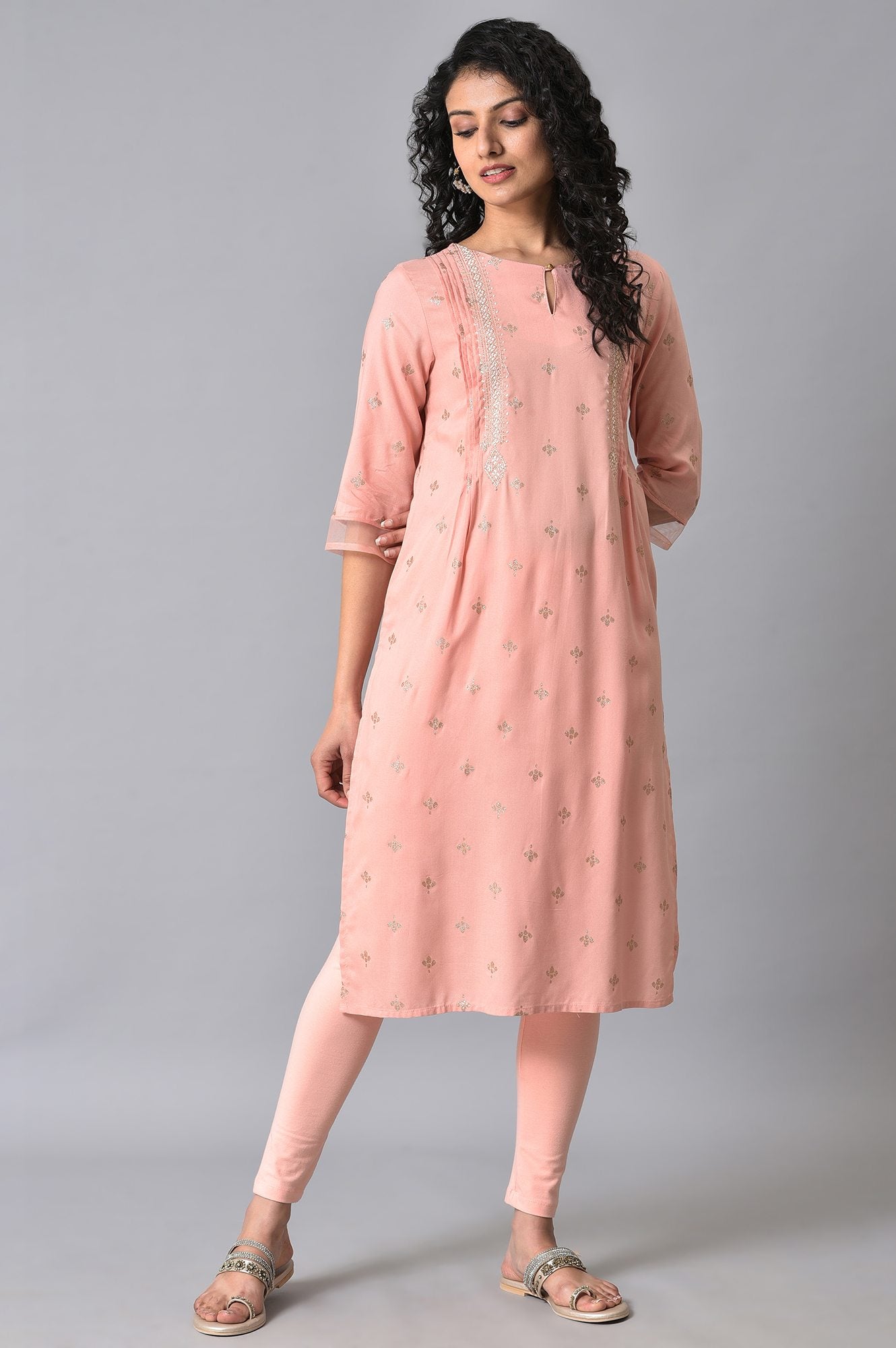 Peach Glitter Printed kurta