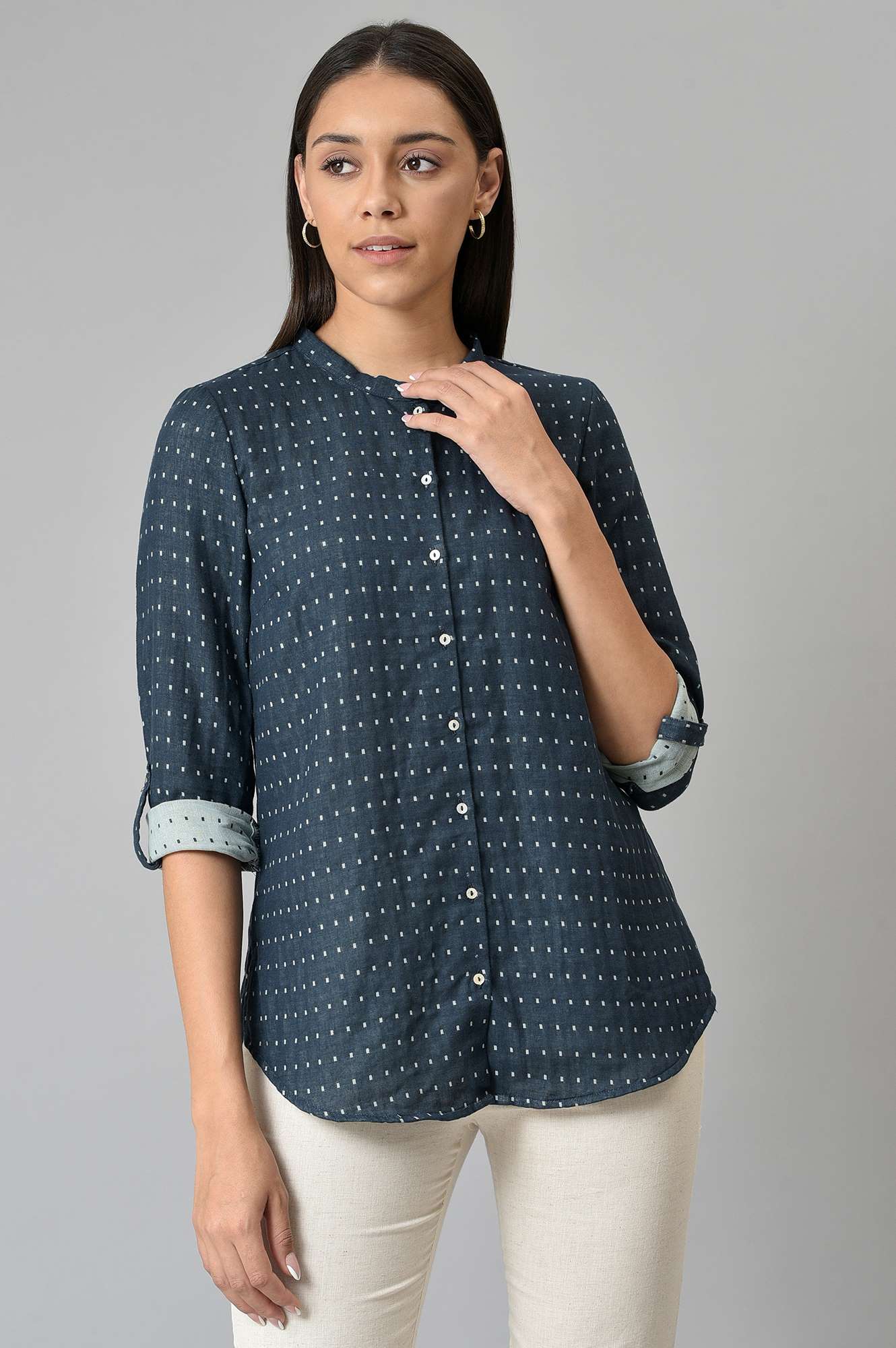 Dark Blue Dobby Button Down Shirt