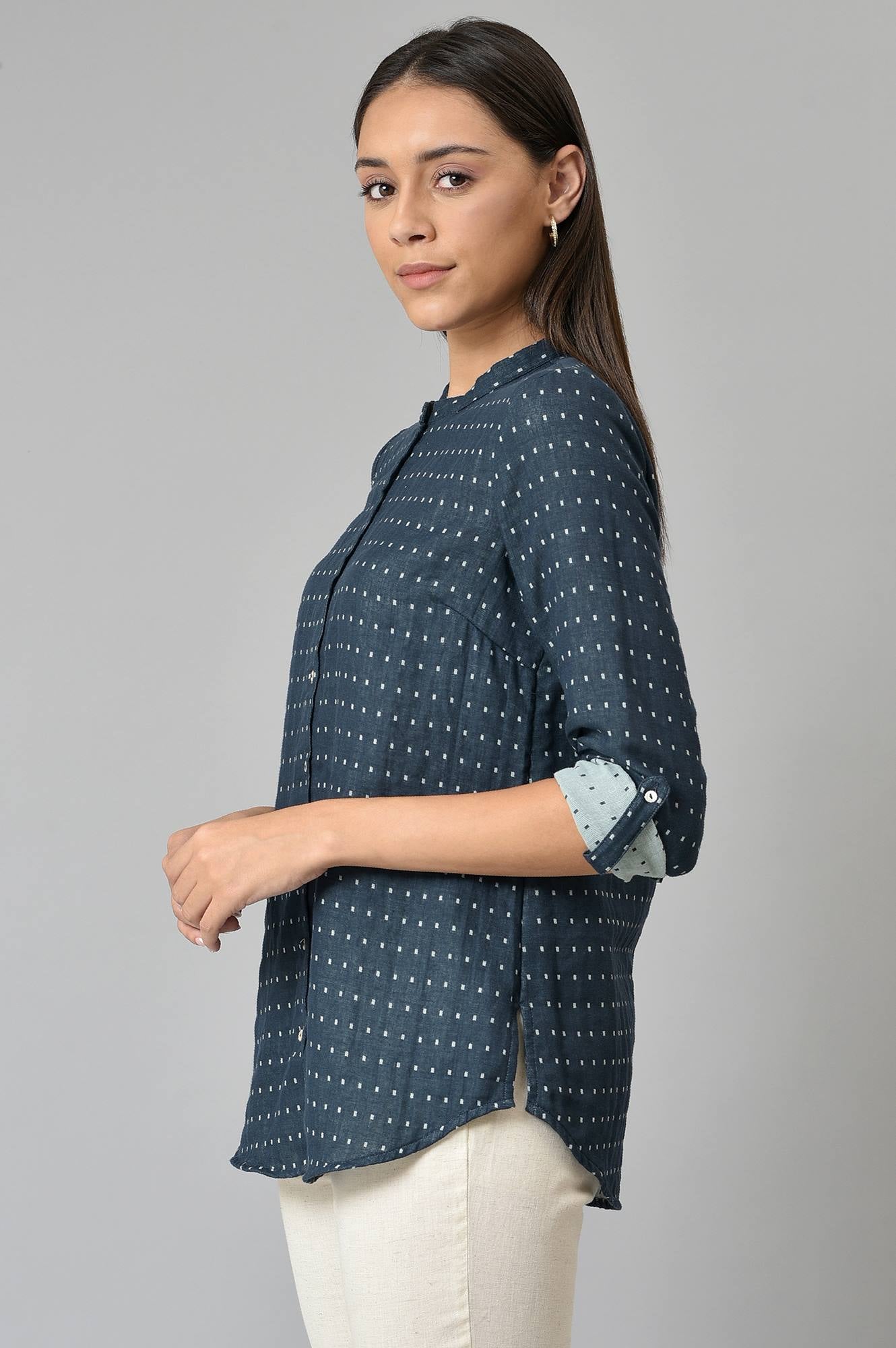 Dark Blue Dobby Button Down Shirt