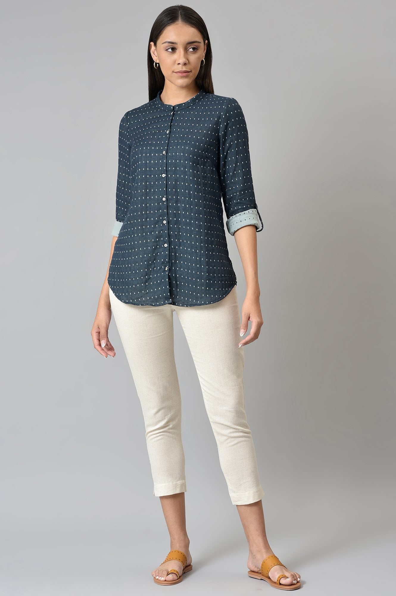 Dark Blue Dobby Button Down Shirt