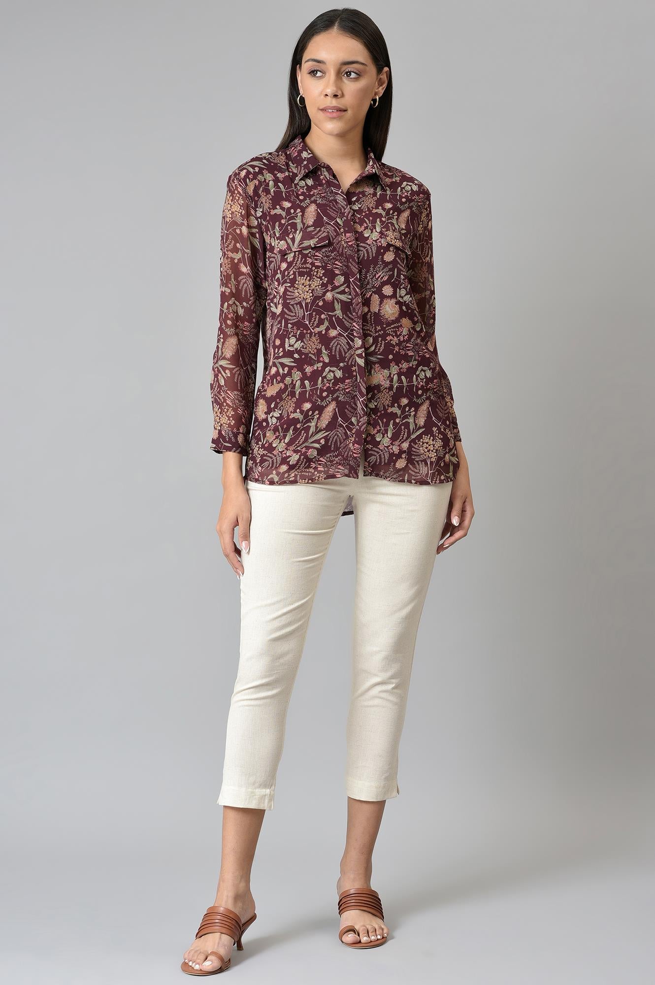 Burgundy Georgette Printed Top