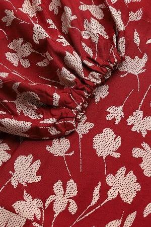 Deep Red Floral Printed Peplum Top - wforwoman