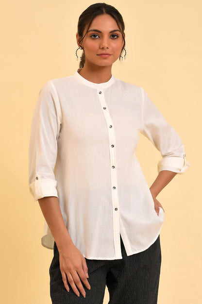 Ecru Cotton Flax Button Down Western Top