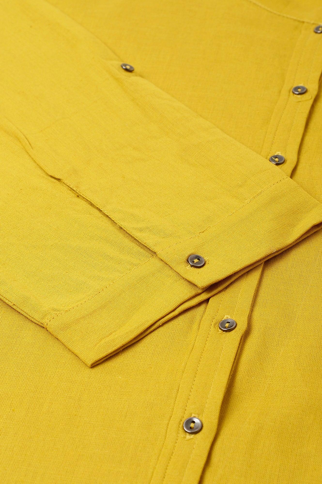 Yellow Cotton Flax Button Down Western Plus Size Top - wforwoman
