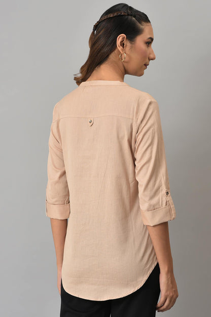 Beige Mandarin Collar Western Top