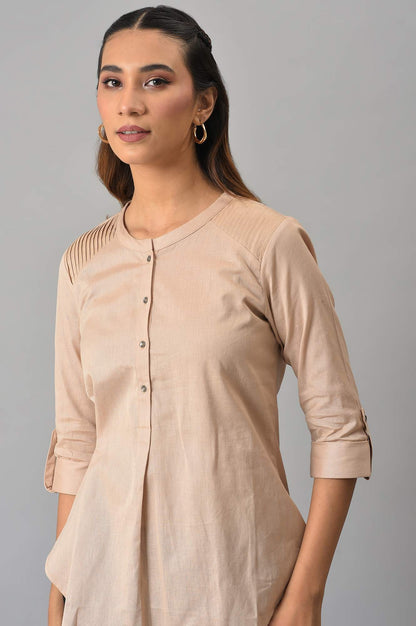 Beige Mandarin Collar Western Top