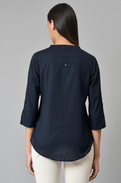 Navy Blue Cotton Flax Top