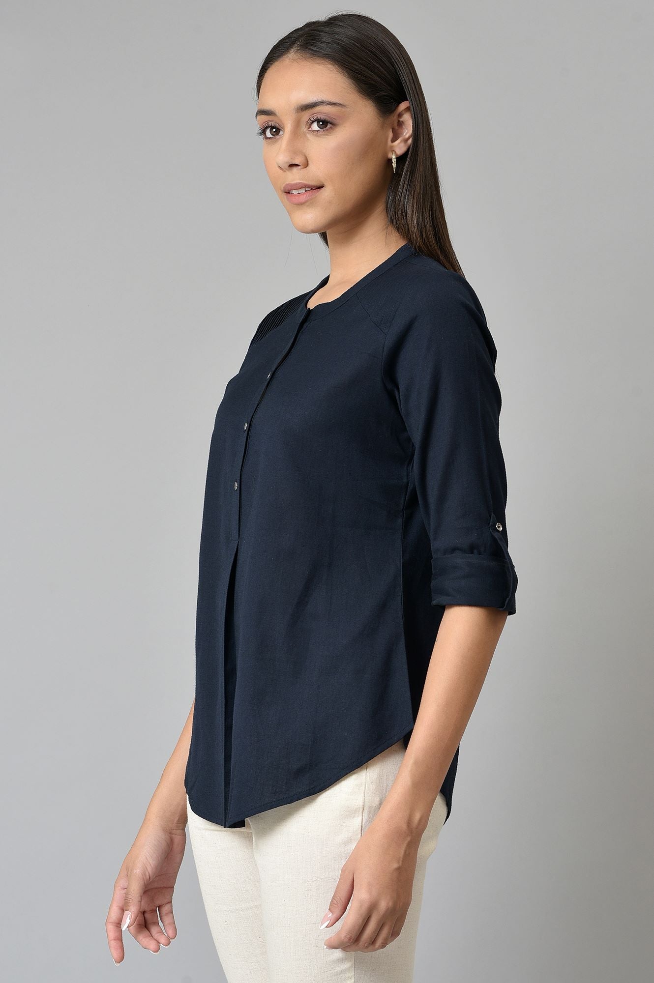 Navy Blue Cotton Flax Top