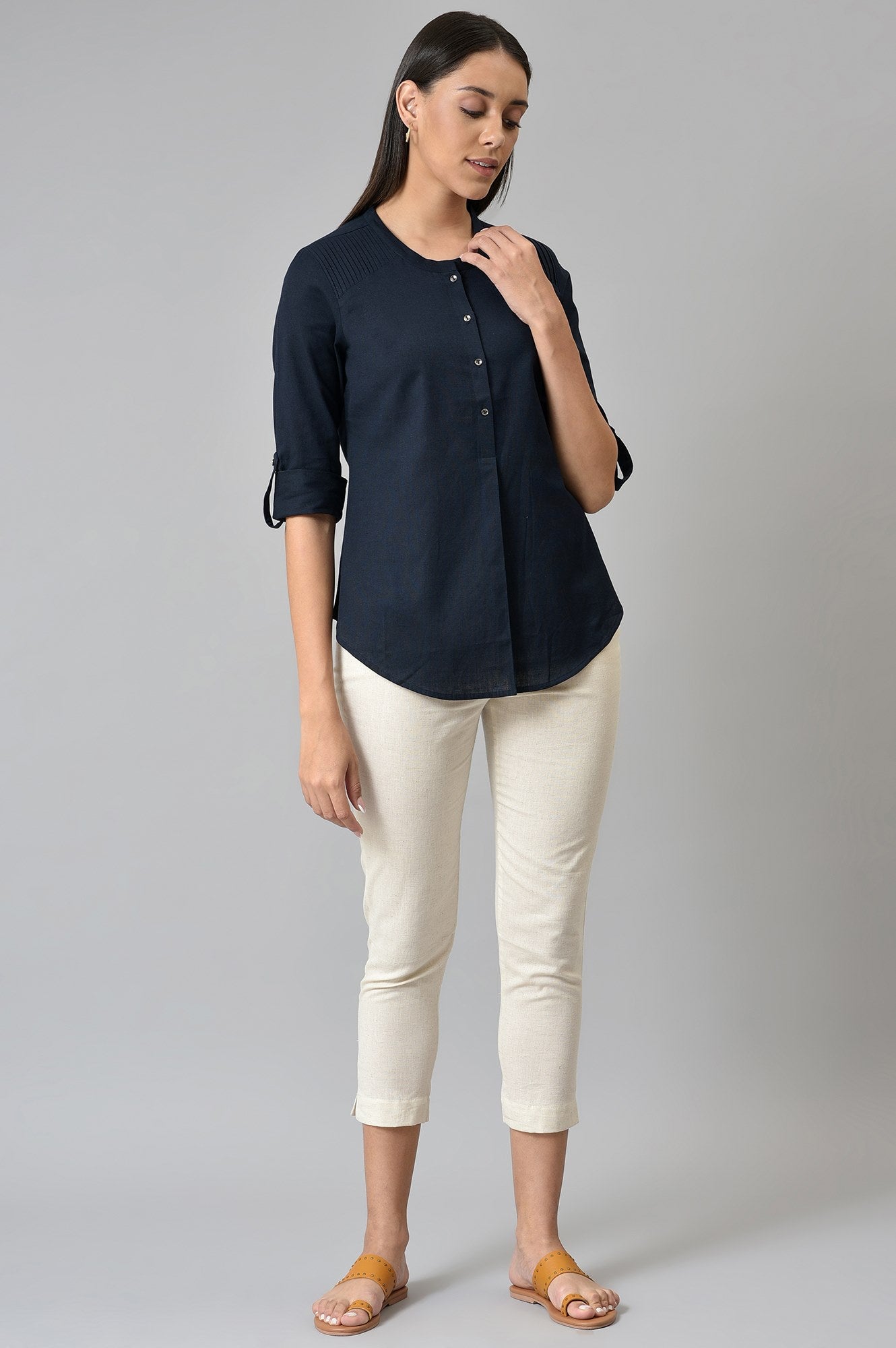 Navy Blue Cotton Flax Top