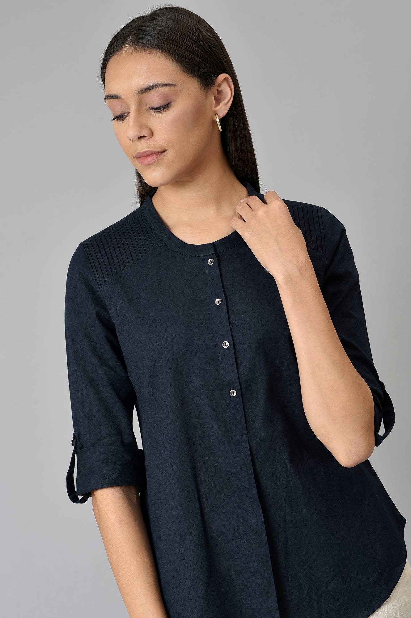 Navy Blue Cotton Flax Top