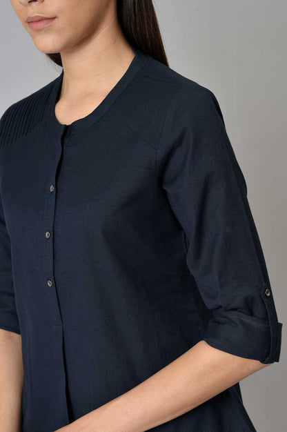 Navy Blue Cotton Flax Top