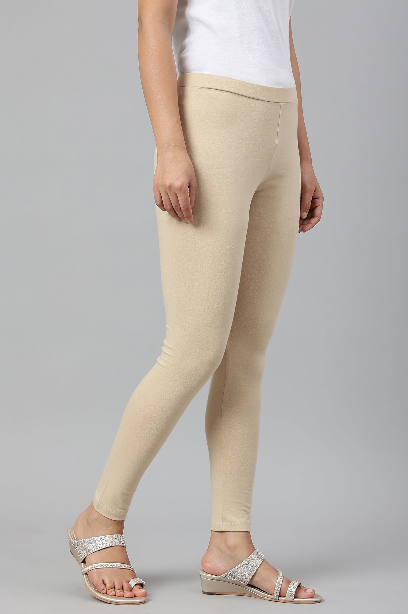 Beige Knitted Cotton Lycra Tights