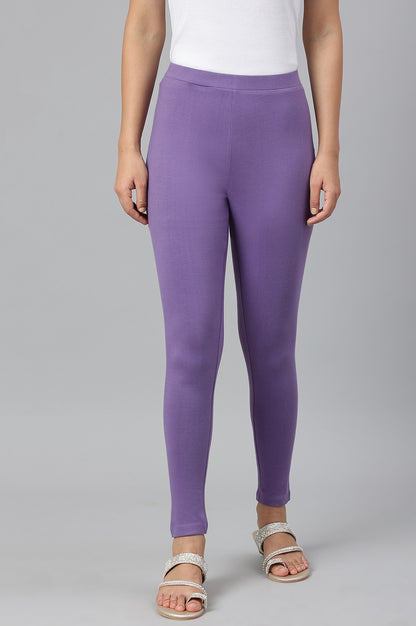 Purple Solid Knitted Women Tights