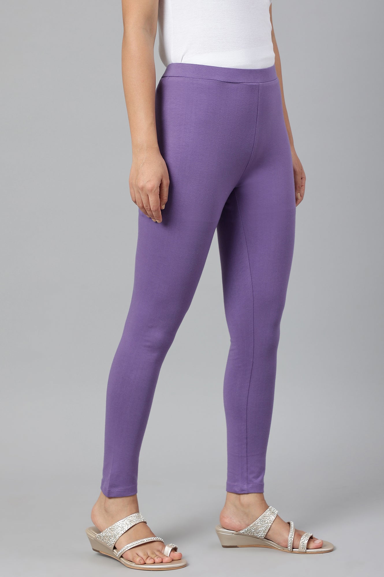 Purple Solid Knitted Women Tights