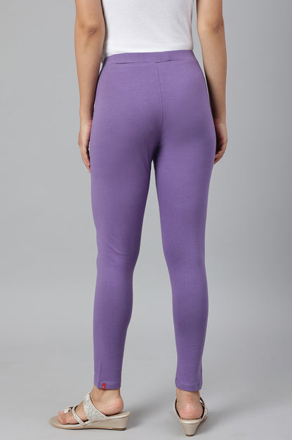 Purple Solid Knitted Women Tights