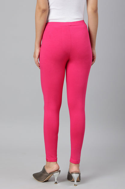 Dark Pink Solid Knitted Women Tights