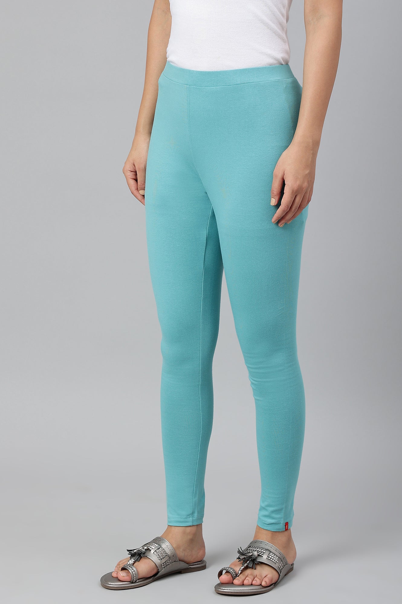 Light Blue Solid Knitted Women Tights
