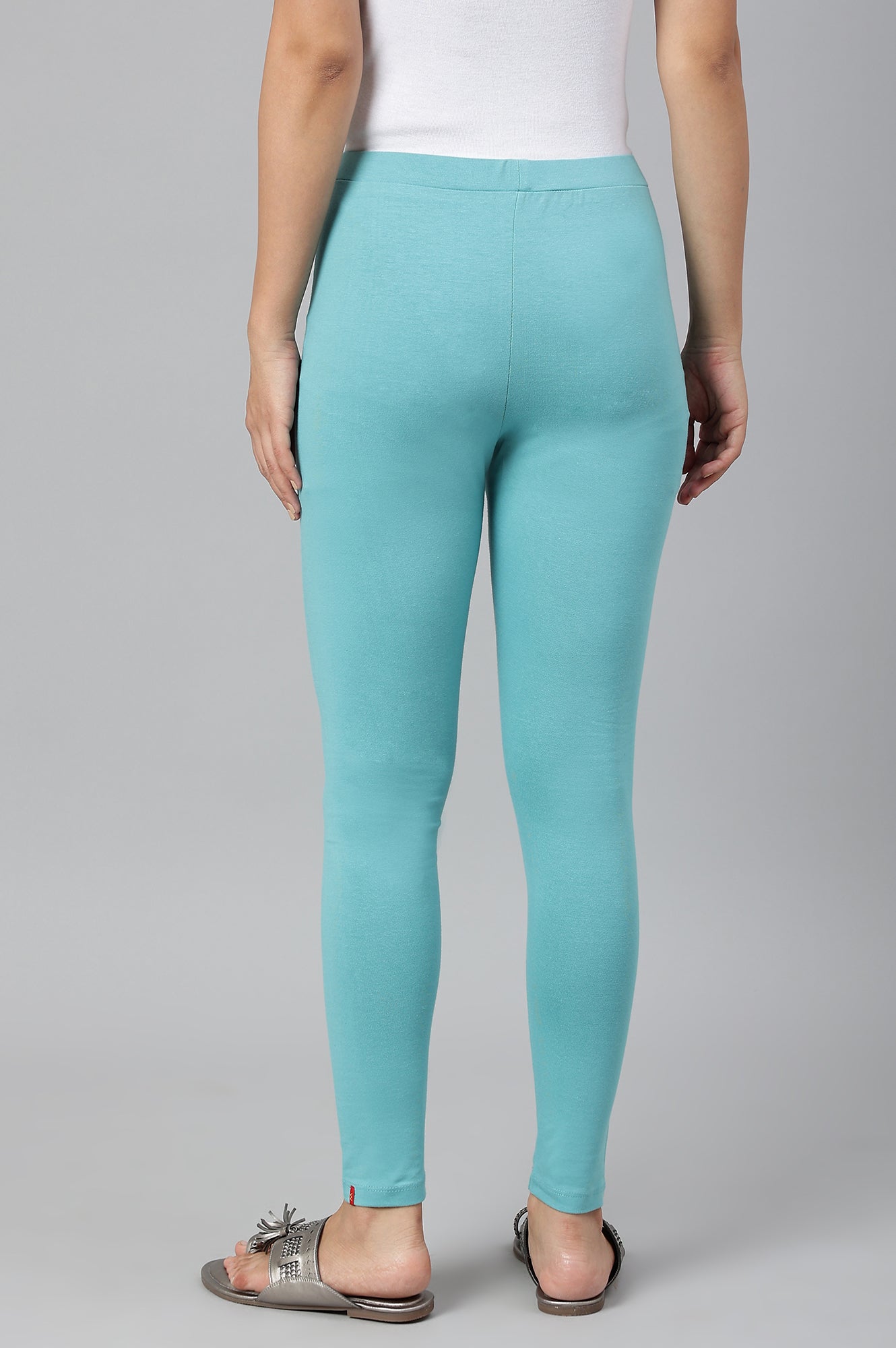 Light Blue Solid Knitted Women Tights