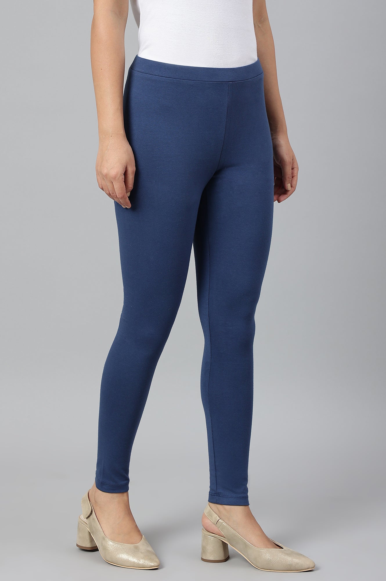 Navy Knitted Cotton Lycra Tights