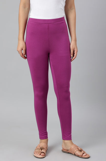 Purple Solid Knitted Women Tights