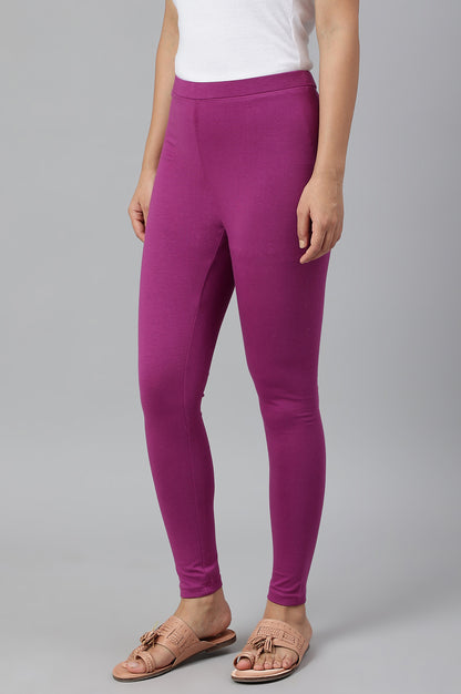 Purple Solid Knitted Women Tights