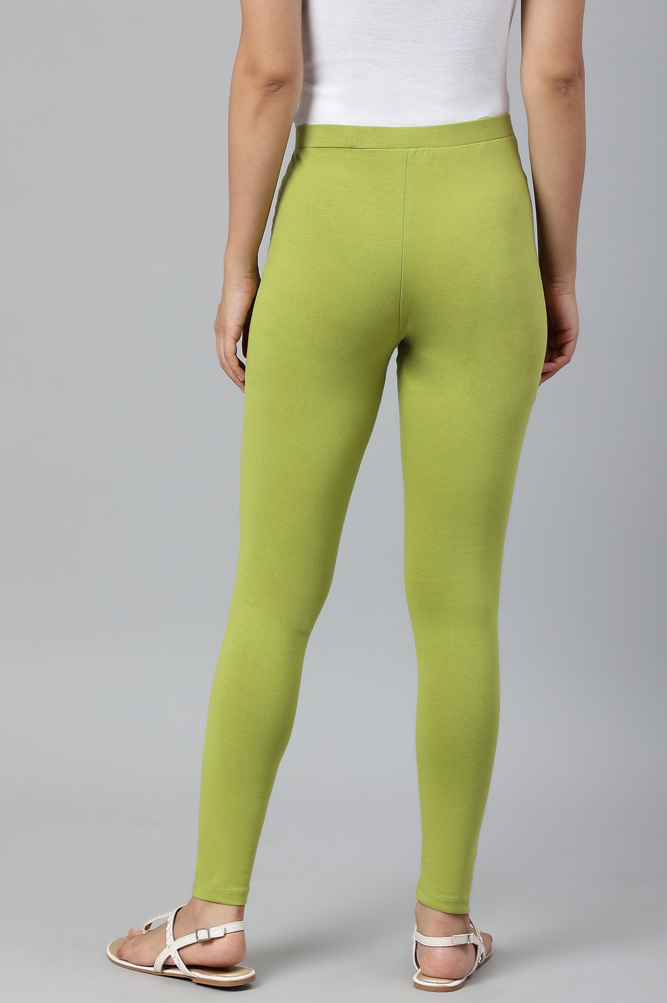 Light Green Solid Knitted Women Tights