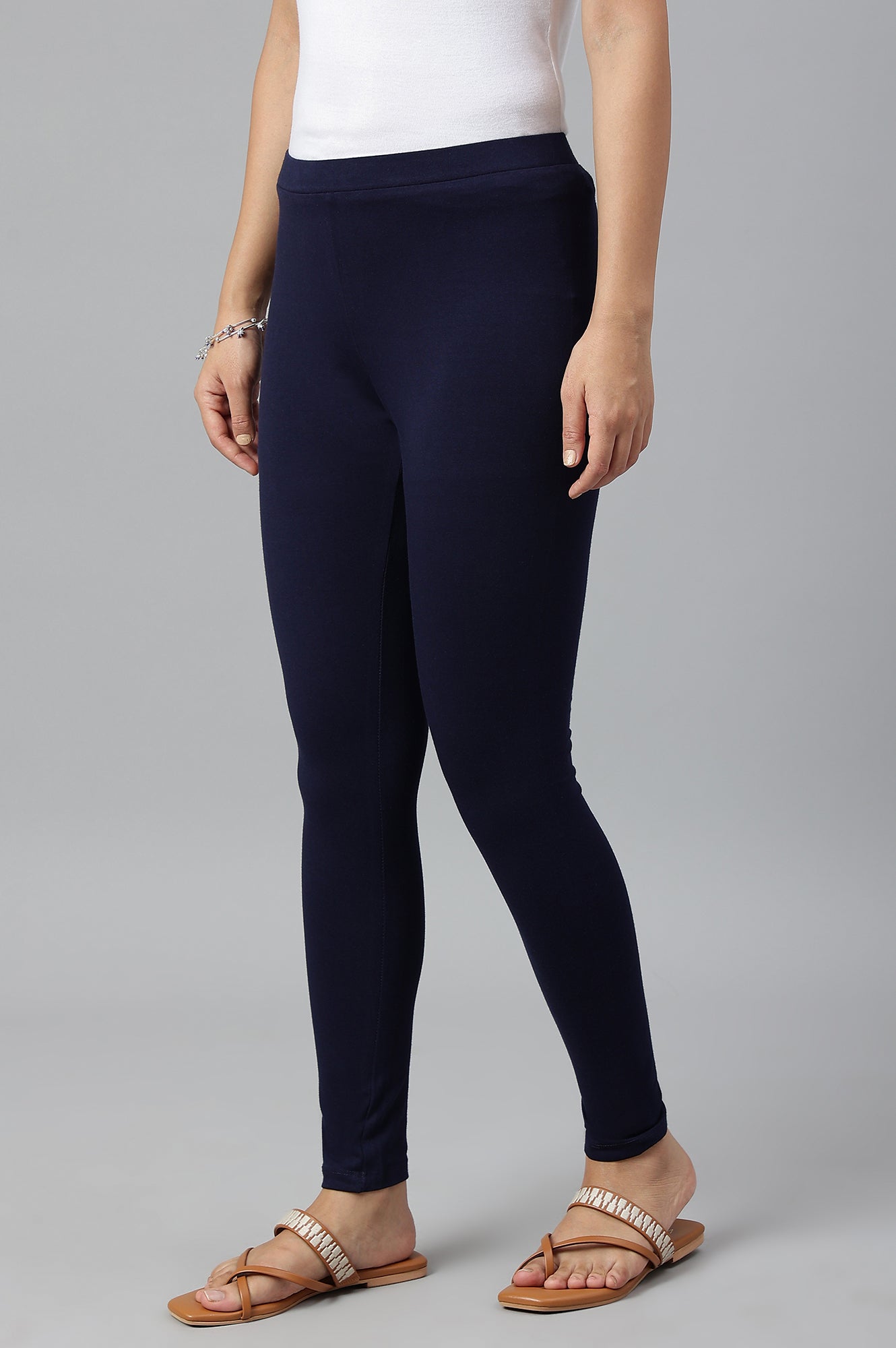 Navy Blue Solid Knitted Women Tights
