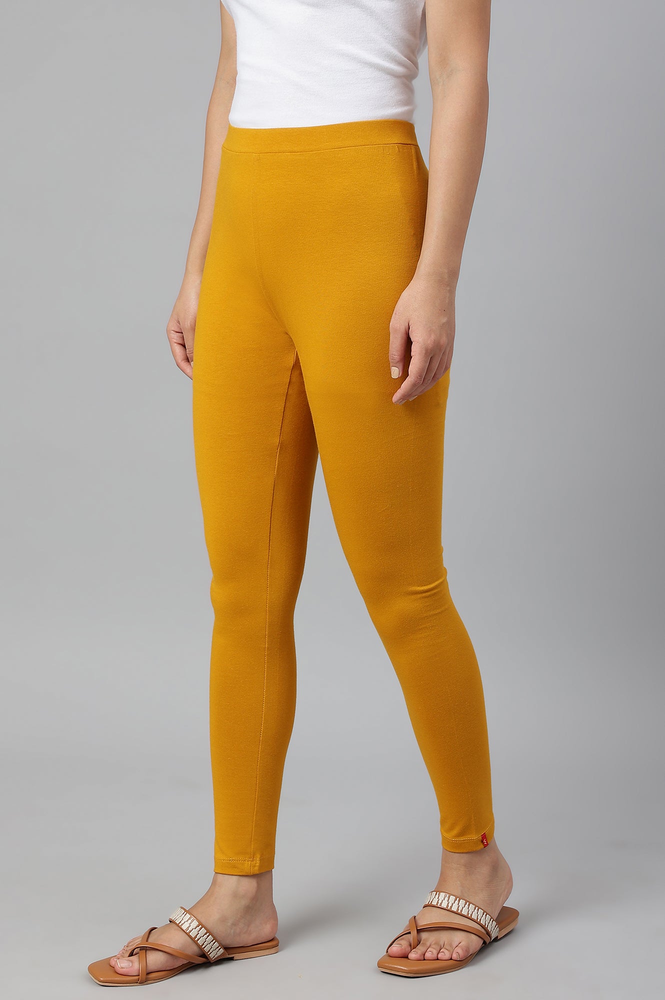 Mustard Solid Knitted Women Tights