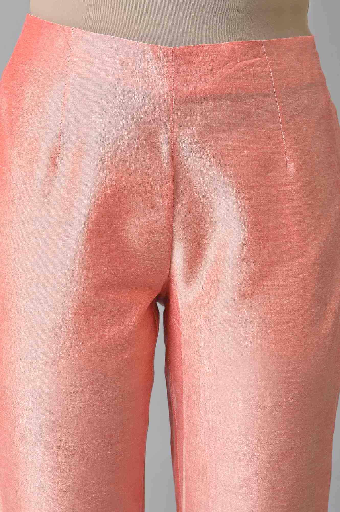 Peach Pink Solid Slim Pants - wforwoman