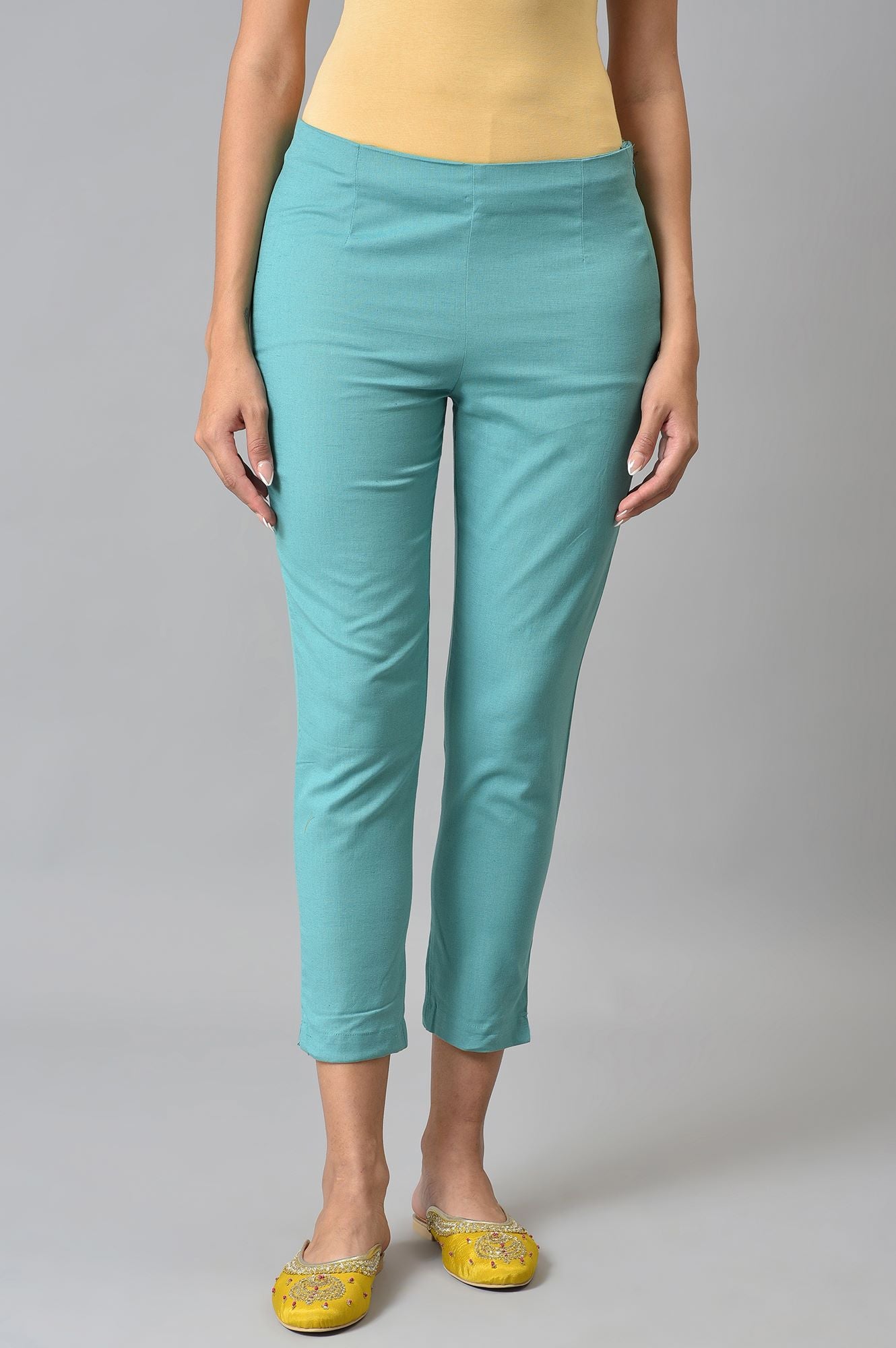 Light Blue Cotton Blend Slim Pants