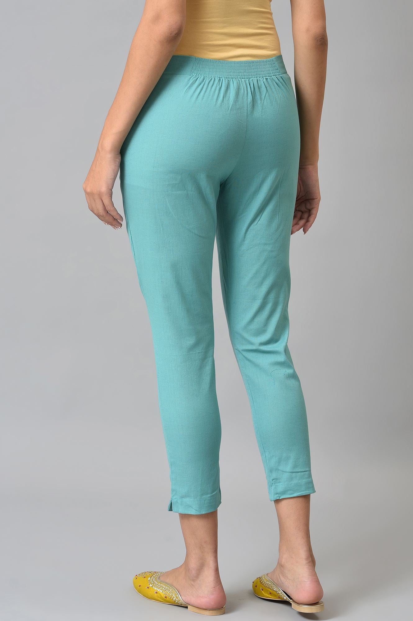 Light Blue Cotton Blend Slim Pants