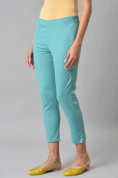 Light Blue Cotton Blend Slim Pants