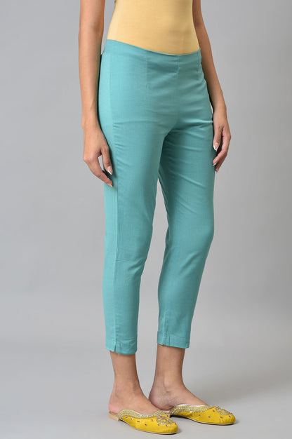 Light Blue Cotton Blend Slim Pants