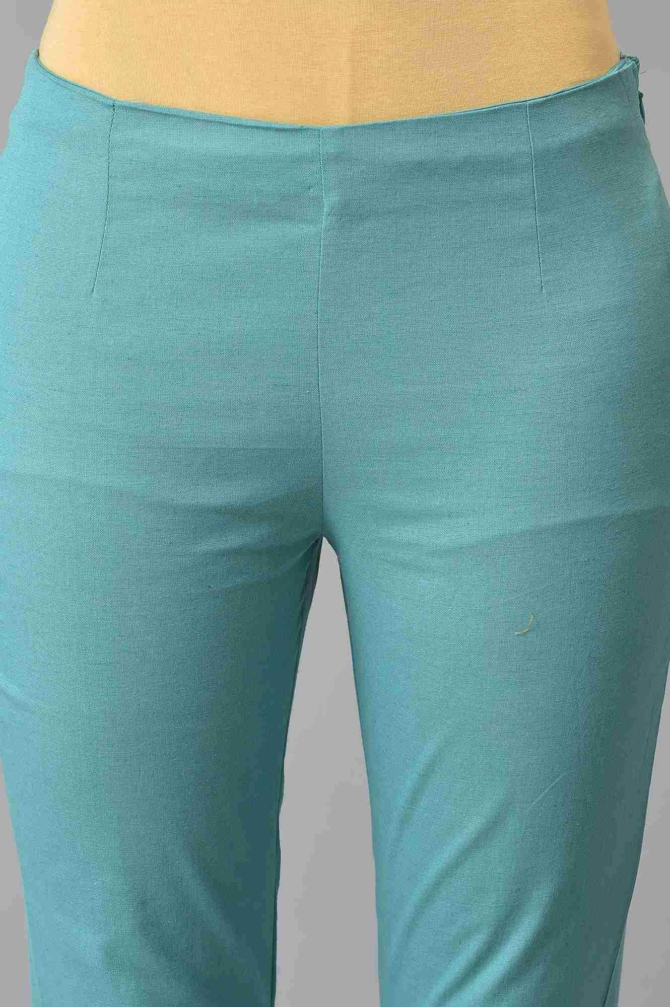 Light Blue Cotton Blend Slim Pants