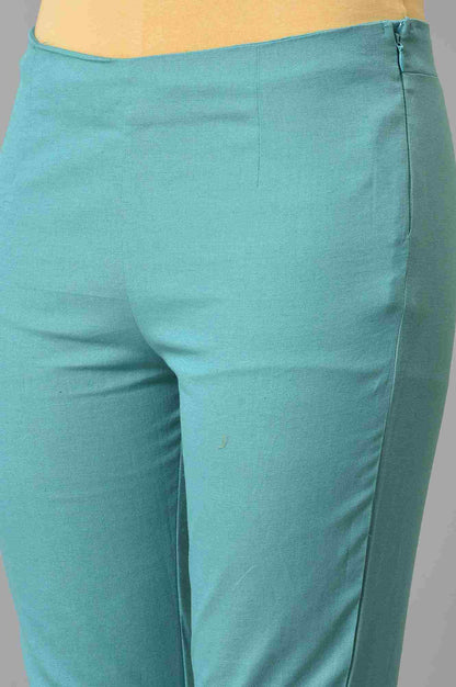 Light Blue Cotton Blend Slim Pants