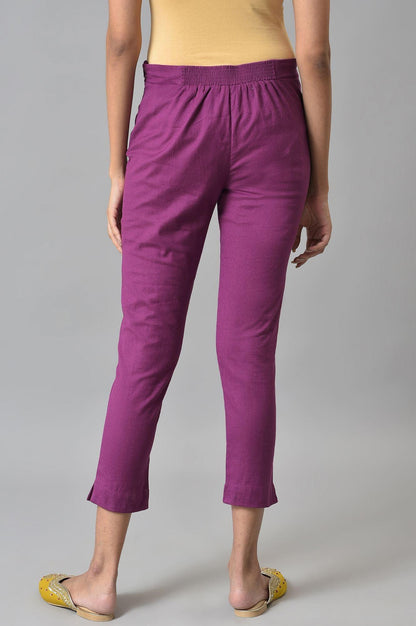 Orchid Purple Cotton Blend Slim Pants - wforwoman