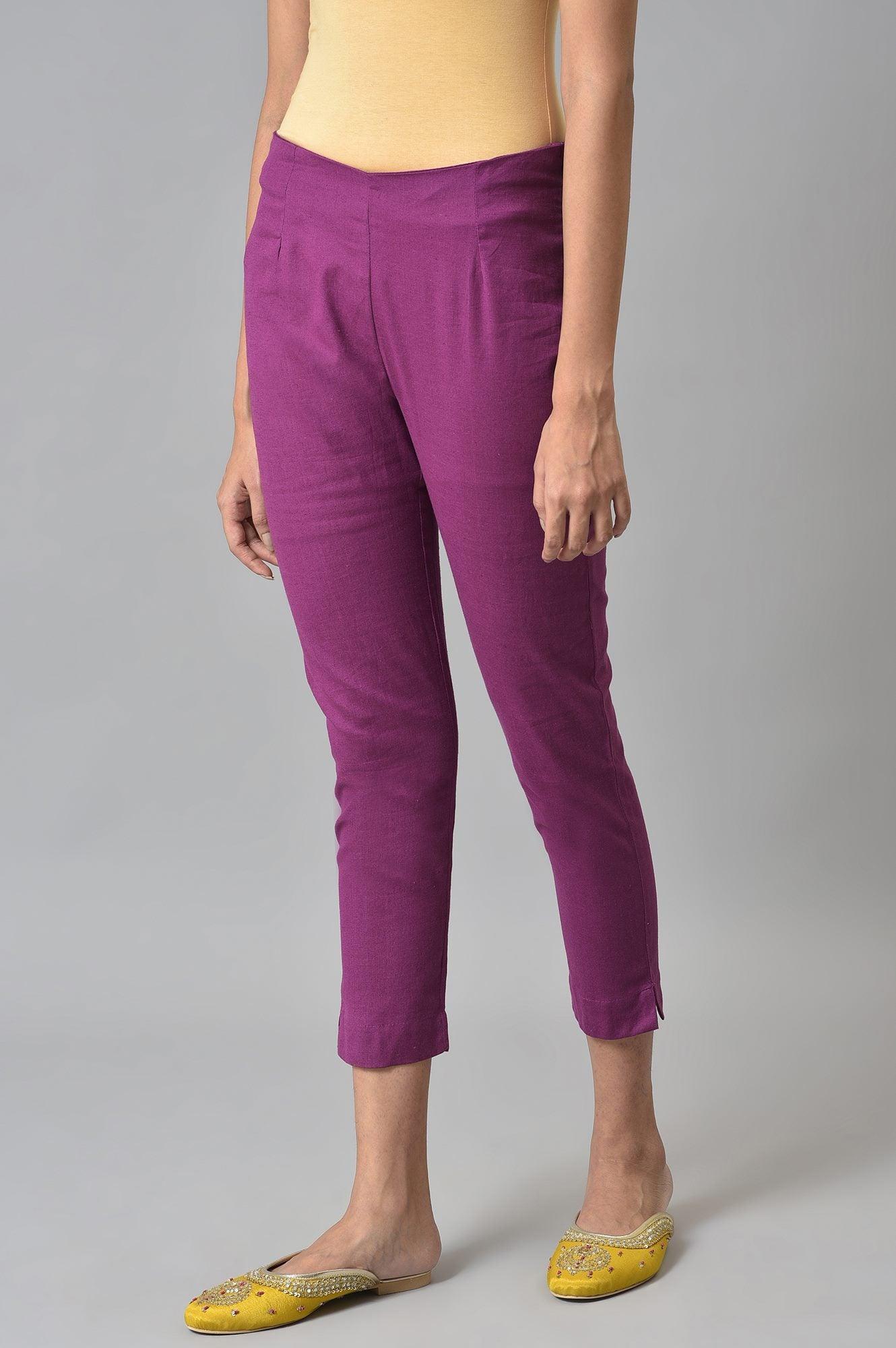 Orchid Purple Cotton Blend Slim Pants - wforwoman